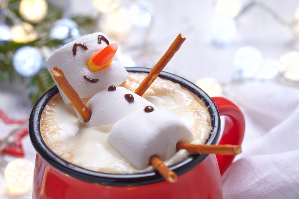 An adorable man made out of marshmallows in a festive cup of hot chocolate on the Dallas by Chocolate tour! 