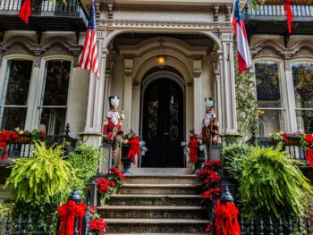 a home in the historic district in Savannah decorated for the Christmas time