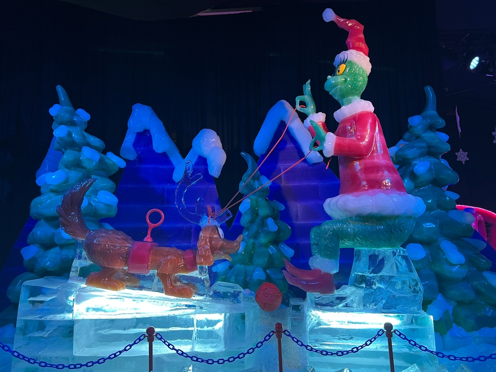 Gaylord offers a great Christmas in Nashville event, where you can go see giant ice sculptures-- this one is of the grinch who stole Christmas! 