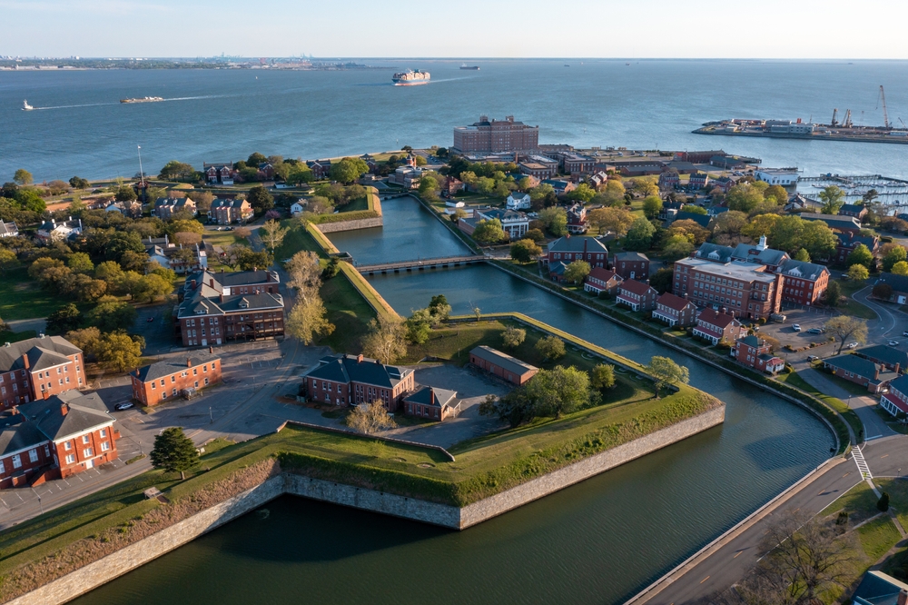 an Ariel view of Fort Monroe. Visiting here is a great way to spend your day  
