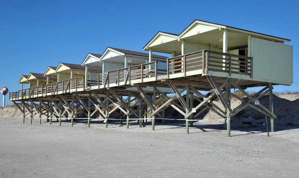 a bunch of cabins on the beach on the deserted Portsmouth Island 