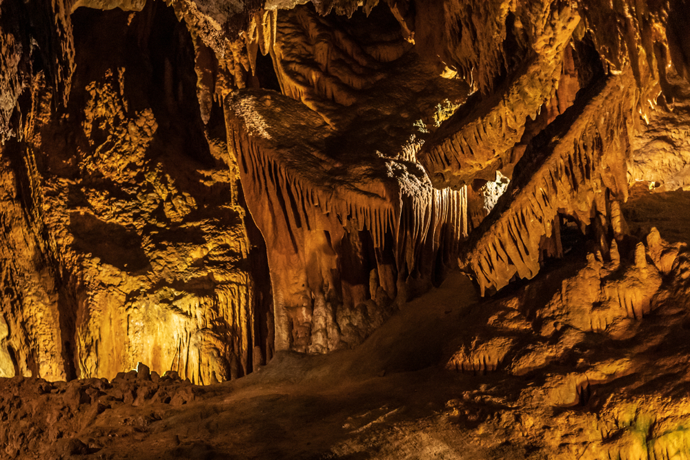 the view of the grand caverns in harrisonburg VA. you can see the beautiful formations that have been created from millions of years 