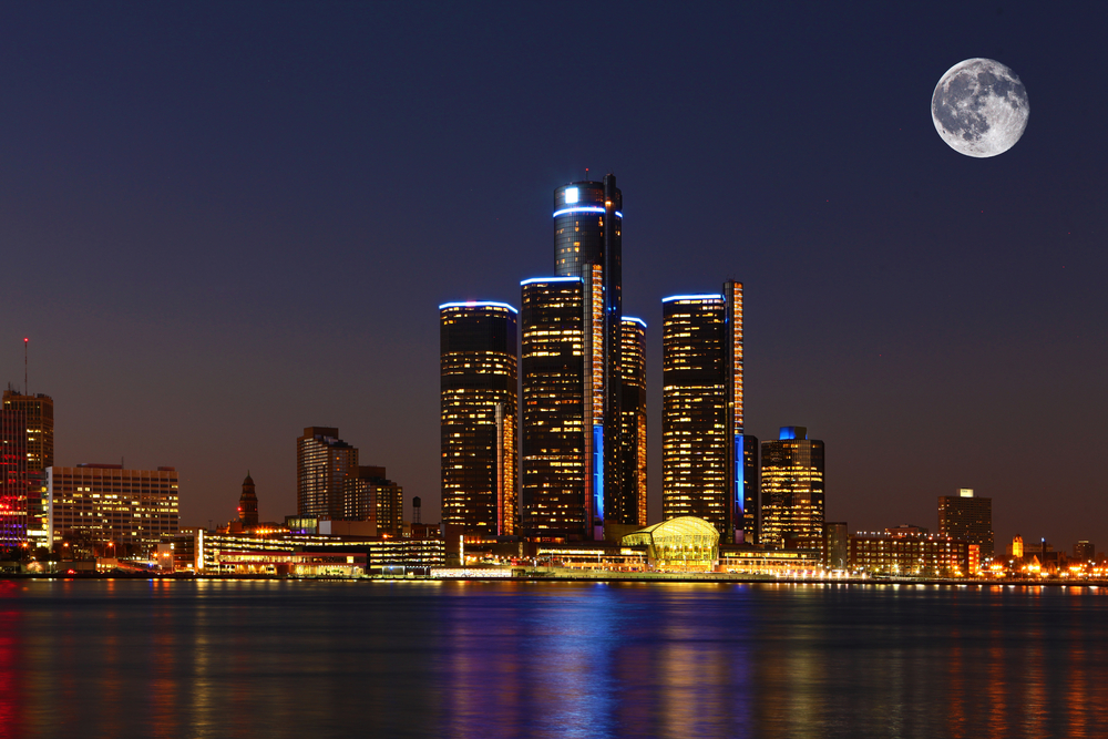 A Moon rising over Detroit, Michigan. This article is about cheapest places to fly from Nashville.