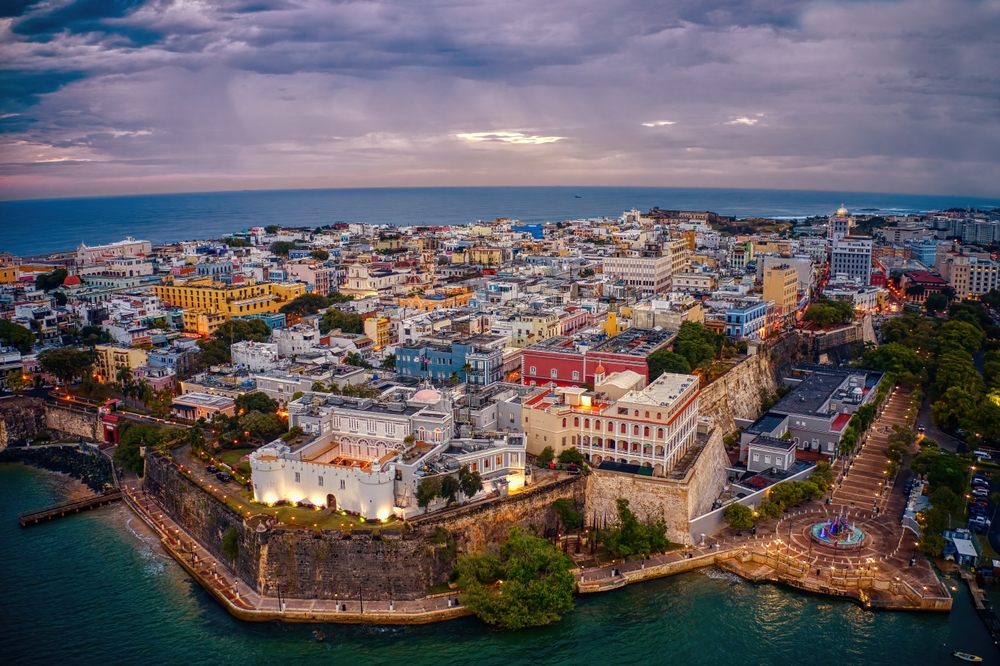 Aerial View of old San Juan, Puerto Rico at Sunrise. This article is about cheapest places to fly from Nashville.